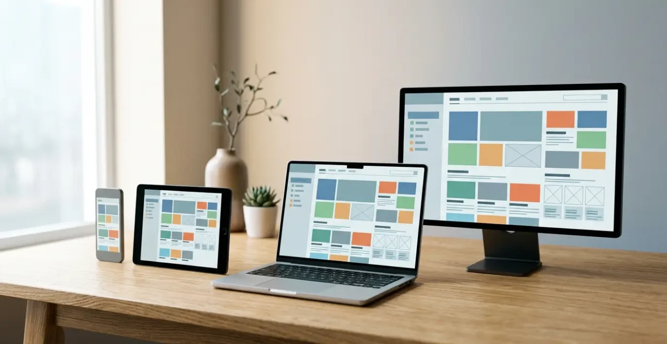 Dispositifs mobiles et ordinateurs affichant un site web responsive parfaitement adapté aux différentes tailles d'écran
