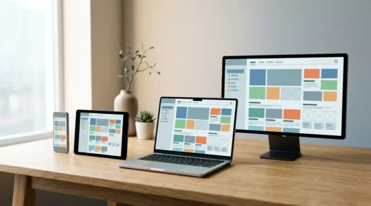 Dispositifs mobiles et ordinateurs affichant un site web responsive parfaitement adapté aux différentes tailles d'écran