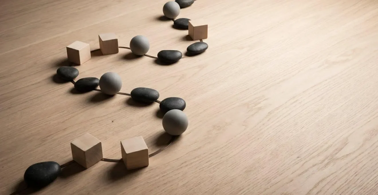 Vue conceptuelle d'un parcours client avec différents points de contact symbolisés par des cercles connectés