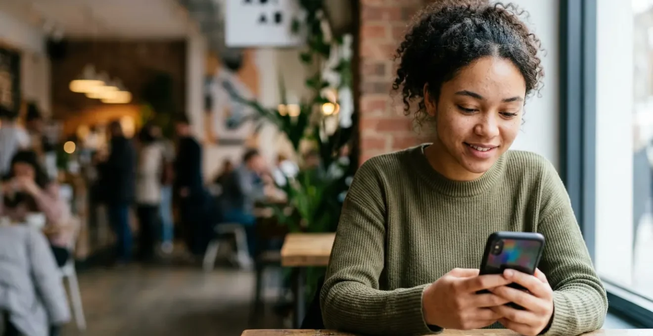 Jeune personne de la generation Z interagissant authentiquement avec du contenu de marque sur smartphone