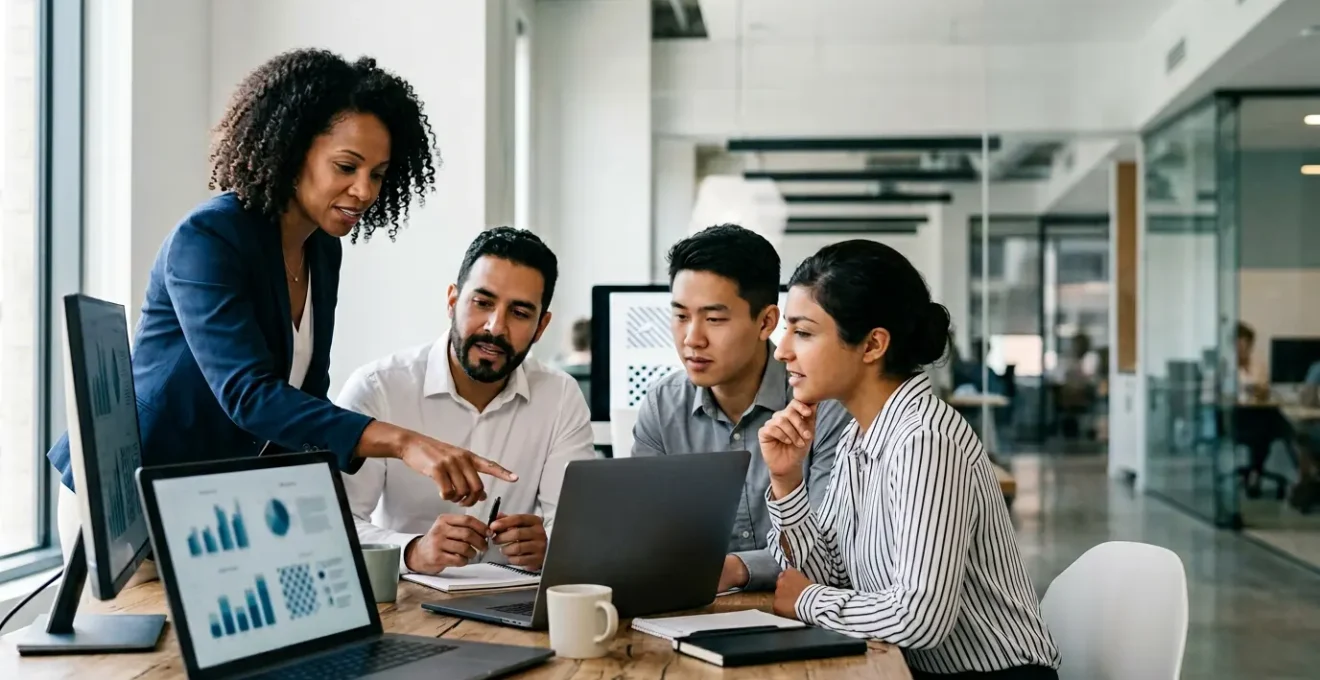 Équipe commerciale analysant des données de leads qualifiés sur tableau de bord digital