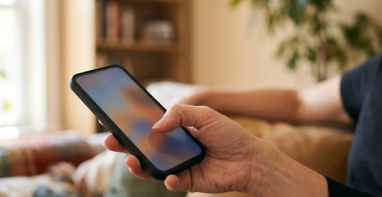 Main tenant un smartphone avec zone d'accès du pouce mise en évidence pour une navigation intuitive