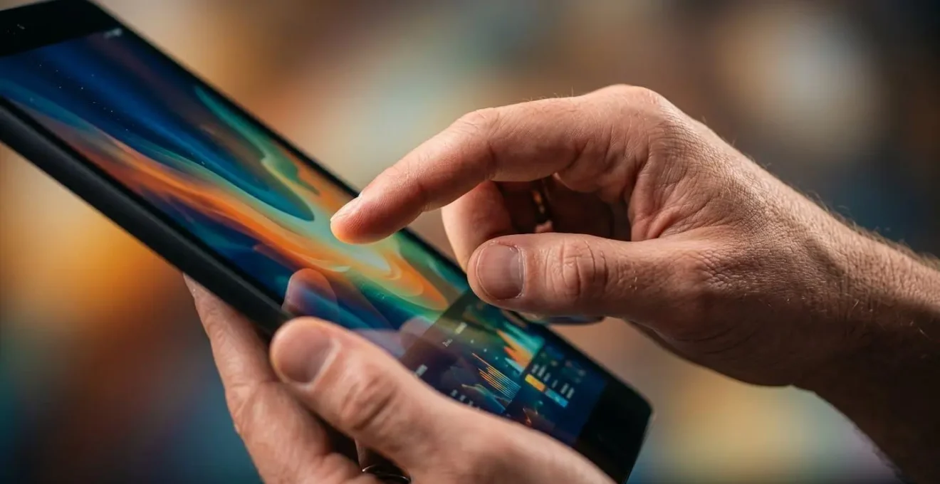 Calculateur ROI interactif sur tablette avec graphiques de performance business