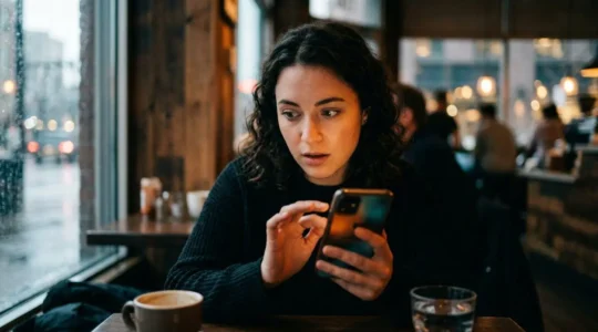 Instant décisif capturant l'attention d'un utilisateur de réseaux sociaux face à une publicité percutante